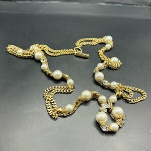 GIVENCHY Goldtone and Pearl with crystals long necklace
